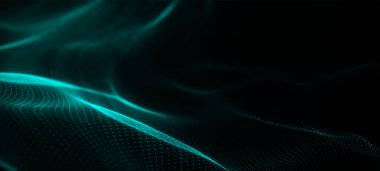 Dijital teknoloji geçmişi. Parlayan noktaların dinamik dalgası. Renkli müzik dalgası. Sunum tasarımı için fütüristik arka plan. 3B Vektör illüstrasyonu