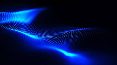 Soyut dijital parçacık dalgası. Teknoloji geçmişi. Gelecekçi nokta dalgası. Ağ bağlantısı yapısı. Sunum tasarım arka planı. Teknoloji ya da bilim afişi. 3d vektör illüstrasyonu.