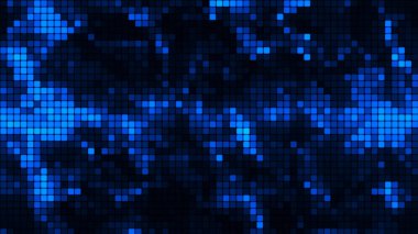 Teknoloji konseptinde mavi mozaik arka plan. Soyut çok renkli LED kareler. Teknoloji dijital kare mavi renk arkaplanı. Parlak piksel ızgara arka planı. Vektör arkaplanı.