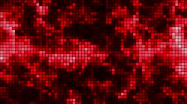 Teknoloji konseptinde kırmızı mozaik arka plan. Soyut canlandırılmış LED kareler. Teknoloji dijital kare kırmızı arka plan. Kırmızı piksel ızgara arka planı. 3 boyutlu görüntüleme. 4k animasyon