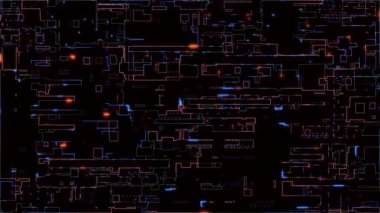 Bir devre kartı işlem verisinde soyut dijital bilgisayar işlemcileri ve elektronik bileşenler. Soyut ana kartın teknolojik temeli. Veri aktarımının 4K canlandırması.