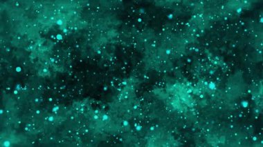 Lüks, soyut bir arka plan. Parçacıkların güzel turkuaz rengi. Bokeh efektli soyut arkaplan. Lüks turkuaz arka plan. Grunge yapısının arka planında parlak ışıklar var. Parçacık dünyası arka plan animasyonu. 4K canlandırması