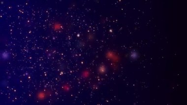 Noel ışıkları bokeh. Soyut dinamik parlayan parçacıklar. Parlak ışıkların ve parlak parçacıkların arka planı. Konfeti. Yıldızlı uzay arka planı. 3D görüntüleme. 4K canlandırması.