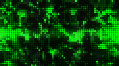 Teknoloji konseptinde yeşil mozaik arka plan. Soyut çok renkli LED kareler. Teknoloji dijital kare yeşil renk arkaplanı. Parlak piksel ızgara arka planı. Vektör arkaplanı.