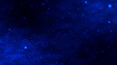 Işıldayan, parlak parçacıklar bir çizgi oluşturup dalga akışı oluşturuyorlar. Duman bulutları ve parçacık arkaplanı. Karanlık gökyüzünde bulutlu parçacık hareketi. Karanlık arka planda uzayda fütürist ışıltı. 3B vektör illüstrasyonu.