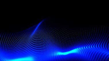 Soyut dijital parçacık dalgası. Teknoloji geçmişi. Gelecekçi nokta dalgası. Ağ bağlantısı yapısı. Sunum tasarım arka planı. Teknoloji ya da bilim afişi. 3d vektör illüstrasyonu.