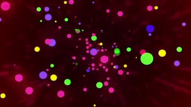 Parlayan renkli topları ve koyu mavi arka planda parlak çizgileri olan güzel bir şenlik arkaplanı. Güzel renkli daireler ya da düz şekilli toplarla soyut basit bir arkaplan. Renkli bokeh ışıkları.