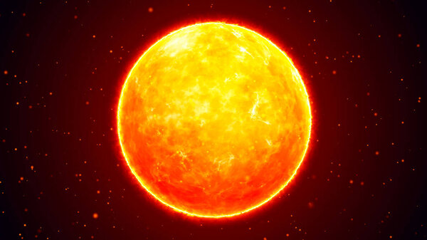 Large plan of a star in space with turbulence, surface fire, heat and the dynamics of a burning atmosphere. Fireball. Planet. Star. Sun. Vector