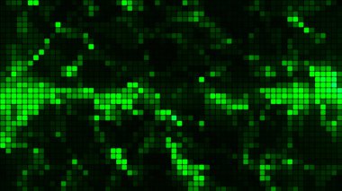 Teknoloji konseptinde yeşil mozaik arka plan. Soyut çok renkli LED kareler. Teknoloji dijital kare yeşil renk arkaplanı. Parlak piksel ızgara arka planı. Vektör arkaplanı.