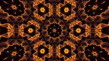 Soyut güzel çok renkli kaleydoskopik arkaplan. Psikedelik altın geometrik şekiller. Güzel çok renkli kaleydoskopik doku. 4K içinde eşsiz mücevher kaleydoskop tasarımı.