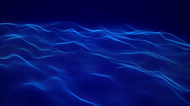 Gelecekçi parçacık dalgası. Soyut teknoloji geçmişi. Büyük veri görselleştirmesi. Vektör illüstrasyonu.