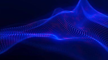 Gelecekçi parçacık dalgası. Soyut teknoloji geçmişi. Büyük veri görselleştirmesi. Vektör illüstrasyonu.