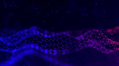 Geleceğin altıgen dalgası. Soyut altıgen dalga deseni. Karanlık siber uzay. Noktalı ve çizgili soyut dalga. 3d vektör illüstrasyonu