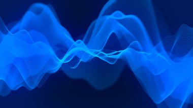 Gelecekçi parçacık dalgası. Soyut teknoloji geçmişi. Büyük veri görselleştirmesi. Dengeleyici dalga. 3B Vektör illüstrasyonu