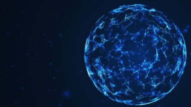 Soyut 3D fütüristik küre. Genel ağ bağlantısı. Noktalardan ve çizgilerden oluşan bir küre. Büyük veri görselleştirmesi. Pleksus. 3D fütüristik dijital arka plan. 4k animasyon.