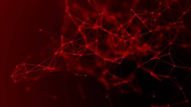 Noktaları ve çizgileri hareket ettiren soyut dijital bağlantı. Teknoloji geçmişi. Ağ bağlantısı yapısı. Renkli çokgen boşluk. Pleksus etkisi. Vektör illüstrasyonu.