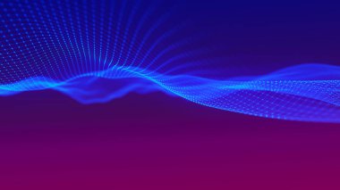 Gelecekçi parçacık dalgası. Soyut teknoloji geçmişi. Büyük veri görselleştirmesi. Vektör illüstrasyonu.