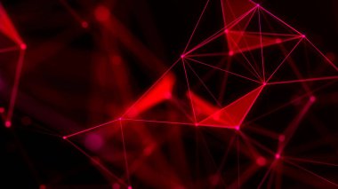 Noktaları ve çizgileri hareket ettiren soyut dijital bağlantı. Teknoloji geçmişi. Ağ bağlantısı yapısı. Renkli çokgen boşluk. Pleksus etkisi. Vektör illüstrasyonu.