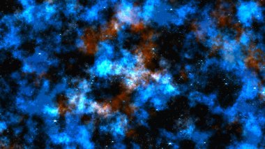 Galaksi keşfi, dış uzay, Samanyolu. Nebula, bulutlar ve berrak yıldızlı gökyüzü. Bulutlu, yıldızlı, siyah boşluk. Vektör illüstrasyonu.