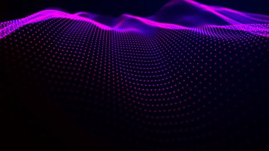 Gelecekçi parçacık dalgası. Soyut teknoloji geçmişi. Büyük veri görselleştirmesi. Vektör illüstrasyonu.