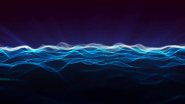 Gelecekçi parçacık dalgası. Soyut teknoloji geçmişi. Büyük veri görselleştirmesi. Vektör illüstrasyonu.