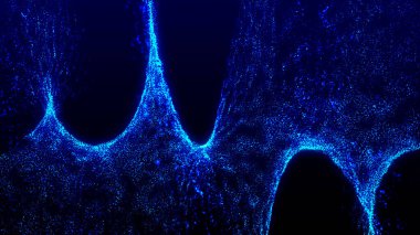 Gelecekçi parçacık dalgası. Soyut teknoloji geçmişi. Büyük veri görselleştirmesi. Vektör illüstrasyonu.