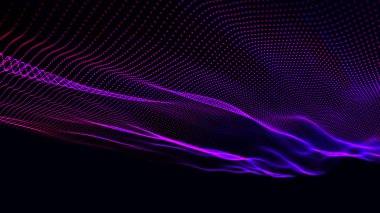 Gelecekçi parçacık dalgası. Soyut teknoloji geçmişi. Büyük veri görselleştirmesi. Vektör illüstrasyonu.