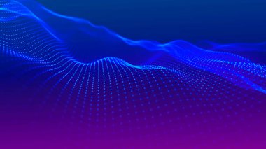 Gelecekçi parçacık dalgası. Soyut teknoloji geçmişi. Büyük veri görselleştirmesi. Vektör illüstrasyonu.