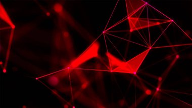 Noktaları ve çizgileri hareket ettiren soyut dijital bağlantı. Teknoloji geçmişi. Ağ bağlantısı yapısı. Dijital arka plan. Renkli çokgen boşluk. 3d