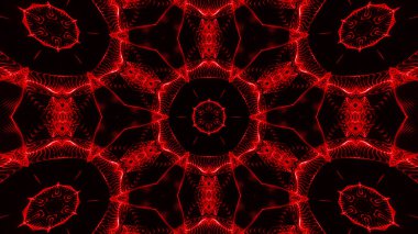 Soyut güzel çok renkli kaleydoskopik arkaplan. Psikedelik kırmızı geometrik şekiller. Güzel çok renkli kaleydoskopik doku. Eşsiz kaleydoskop tasarımı.