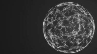 Soyut 3D fütüristik küre. Genel ağ bağlantısı. Noktalardan ve çizgilerden oluşan bir küre. Büyük veri görselleştirmesi. Pleksus. 3D fütüristik dijital arka plan. 4k animasyon