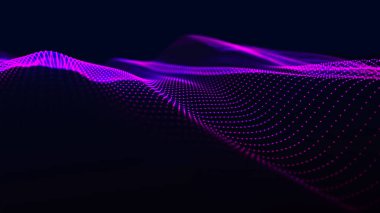 Gelecekçi parçacık dalgası. Soyut teknoloji geçmişi. Büyük veri görselleştirmesi. Vektör illüstrasyonu.