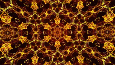 Soyut güzel çok renkli kaleydoskopik arkaplan. Psikedelik altın geometrik şekiller. Güzel çok renkli kaleydoskopik doku. 4K 'da eşsiz bir mücevher kaleydoskop tasarımı. Vektör illüstrasyonu.