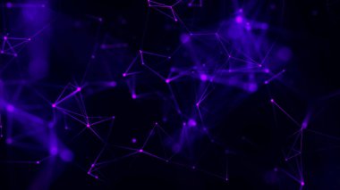 Noktaları ve çizgileri hareket ettiren soyut dijital bağlantı. Teknoloji geçmişi. Ağ bağlantısı yapısı. Renkli çokgen boşluk. Pleksus etkisi. Vektör illüstrasyonu.