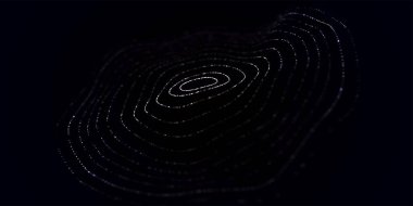 Teknoloji geçmişi. Soyut dairesel parçacık dalgası. Fütürist noktalı dalga. Ses dalgalarının görüntüsü. Pleksus etkisi. 3B görüntüleme