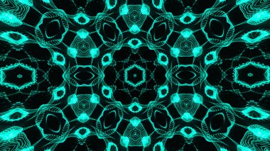 Soyut güzel çok renkli kaleydoskop arkaplanı. Psikedelik mavi geometrik şekiller. Güzel çok renkli kaleydoskopik doku. Eşsiz kaleydoskop tasarımı.
