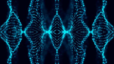 Dinamik dalgalı soyut bir arkaplan. Noktalı fütüristik dalga. Büyük veri konsepti. Soyut teknoloji geçmişi. Vektör illüstrasyonu