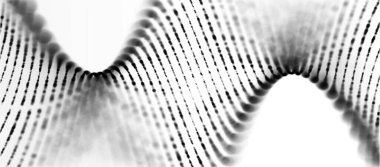 Gelecekçi parçacık dalgası. Soyut teknoloji geçmişi. Dönen parçacık şekilleri. Hafif arkaplan. Görselleştirme ses dalgası. Üç boyutlu geniş ekran. Vektör illüstrasyonu.