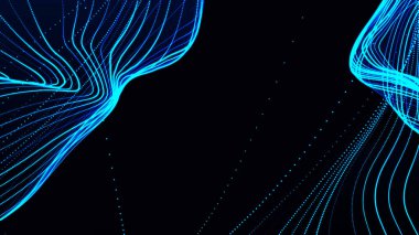 Teknoloji geçmişi. Soyut dijital parçacık dalgası. Fütürist noktalı dalga. Ağ bağlantısı yapısı. Vektör illüstrasyonu.