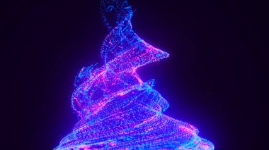 Neon soyut parlayan manzara arka planı. Neon soyut girdap. Parlayan noktalar, parçacıklar. Dönen parçacık şekilleri. Üç boyutlu arka plan. Vektör illüstrasyonu