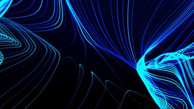 Teknoloji geçmişi. Soyut dijital parçacık dalgası. Fütürist noktalı dalga. Ağ bağlantısı yapısı. Vektör illüstrasyonu.