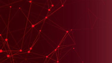 Noktaları ve çizgileri hareket ettiren soyut dijital bağlantı. Teknoloji geçmişi. Ağ bağlantısı yapısı. Dijital arka plan. Renkli çokgen boşluk. Vektör illüstrasyonu.