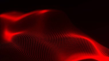 Dijital teknoloji geçmişi. Parlayan noktaların dinamik dalgası. Sunum tasarımı için fütüristik arka plan. Üç boyutlu geniş ekran. Vektör illüstrasyonu.