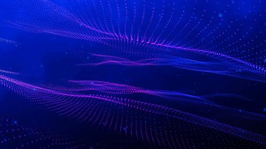 Dijital teknoloji geçmişi. Parlayan noktaların dinamik dalgası. Sunum tasarımı için fütüristik arka plan. 3B Vektör illüstrasyonu.