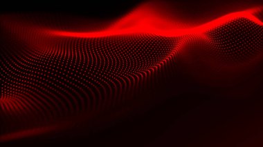 Dijital teknoloji geçmişi. Parlayan noktaların dinamik dalgası. Sunum tasarımı için fütüristik arka plan. Üç boyutlu geniş ekran. Vektör illüstrasyonu.