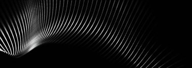 Fütürist soyut dalgalar, parlayan kıvrımlı ağ, dinamik akışlar. Teknoloji geçmişi. Soyut dijital parçacık dalgası. Karanlık arka plan. Ses dalgası görüntüsü. 3 boyutlu görüntüleme. 4K