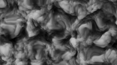 Siyah arka planda soyut beyaz duman. Duman animasyonu. Soyut bulut arka planı. Bulut animasyonu. Fraktal arka plan. Siyah ve beyaz soyut duman patlaması. 3B görüntüleme.