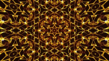 Soyut güzel çok renkli kaleydoskopik arkaplan. Psikedelik altın geometrik şekiller. Güzel çok renkli kaleydoskopik doku. 4K içinde eşsiz mücevher kaleydoskop tasarımı.