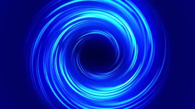 Parlak mavi renkli animasyon tüneli. Renkli radyal arka planın renkli etkisi. Mavi kıvrımlı spiraller ve küreler. Değişik renkte halkalar ve daireler. Huni. 3 boyutlu görüntüleme. 4K canlandırması