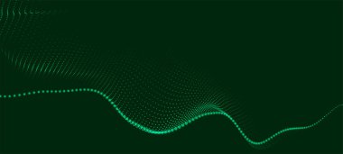 Dinamik renk dalgalı soyut bir arkaplan. Parlak parçacıkların gelecekteki noktalı dalgaları. Sunum tasarımı için renkli arkaplan. Geniş format vektör illüstrasyonu. Örgü efekti.